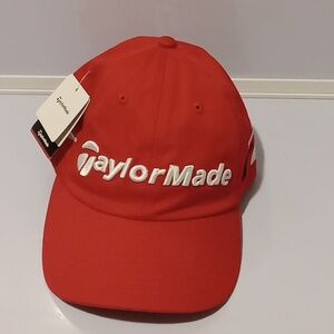 TaylorMade R5 Hundred Series adjustable golf‎ hat  red with a white embroidere.